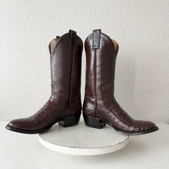 Rod Patrick Womens Cowboy Boots 9.5D Cowgirl Brown Shiny Nile Leather Round Toe - Picture 8 of 12